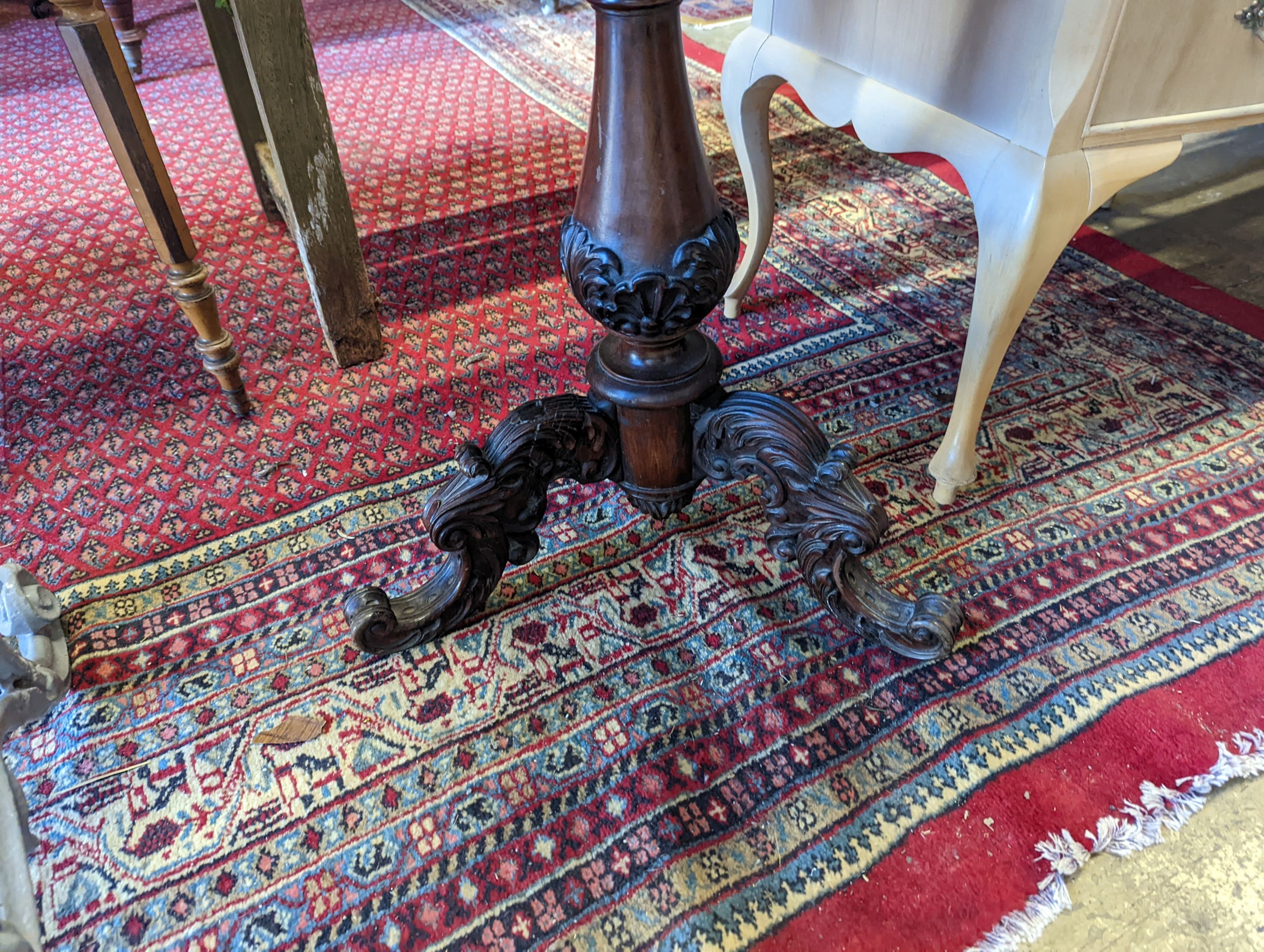 A Continental rosewood square occasional table, width 55cm, height 71cm